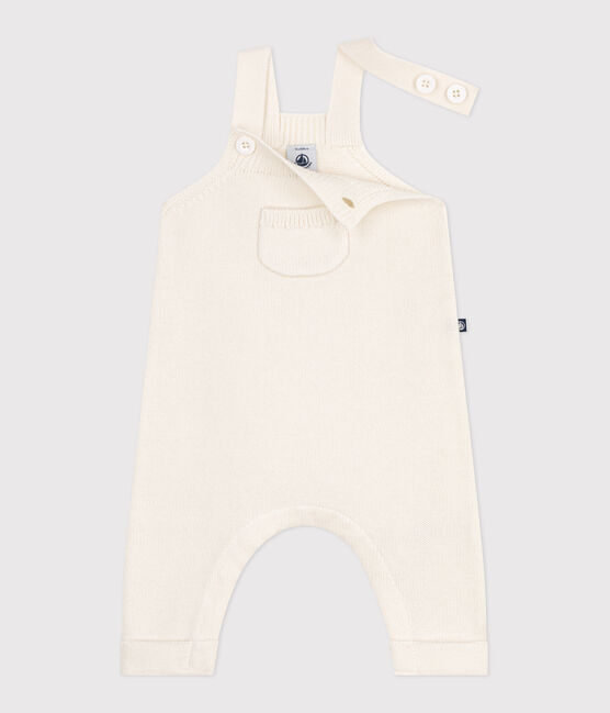 Einfarbige Baby-Latzhose aus Woll- und Baumwollstrick weiss MARSHMALLOW