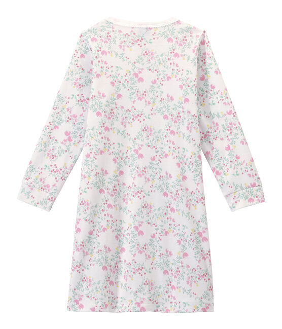Langärmeliges Mädchen-Nachthemd mit Print weiss ECUME/weiss MULTICO