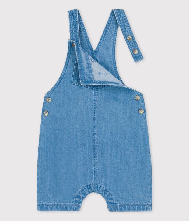 Kurze Baby-Latzhose aus leichtem Bio-Denim blau