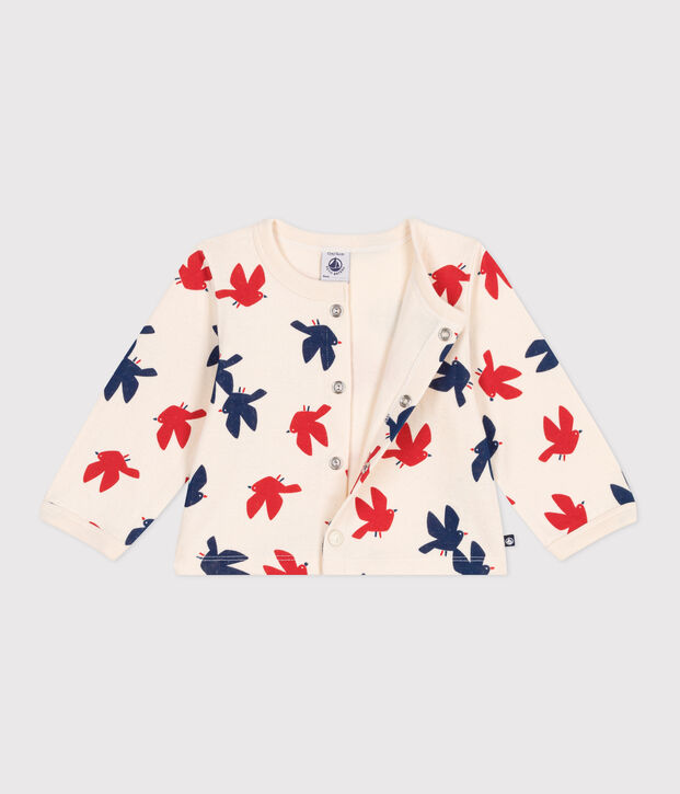 Baby-Cardigan aus Baumwolle mit Vogelmotiv naturfarben/vielfarbig