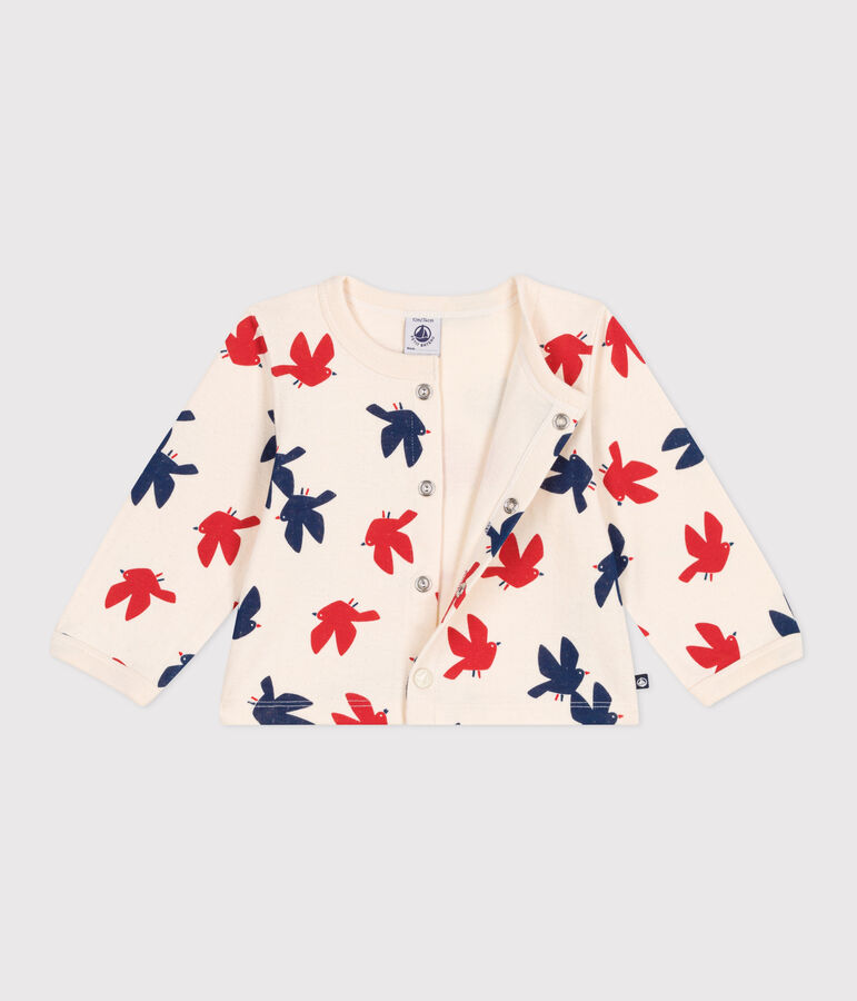 Baby-Cardigan aus Baumwolle mit Vogelmotiv naturfarben/vielfarbig