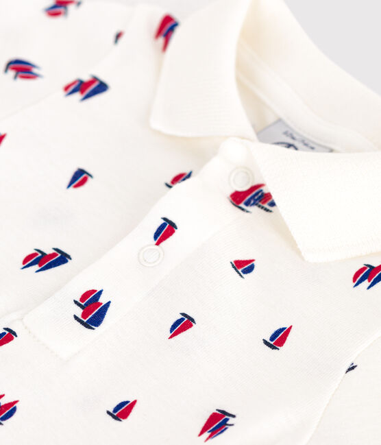 Kurzärmeliger Body aus Baumwolle mit Schiffchenmuster weiss MARSHMALLOW/weiss MULTICO