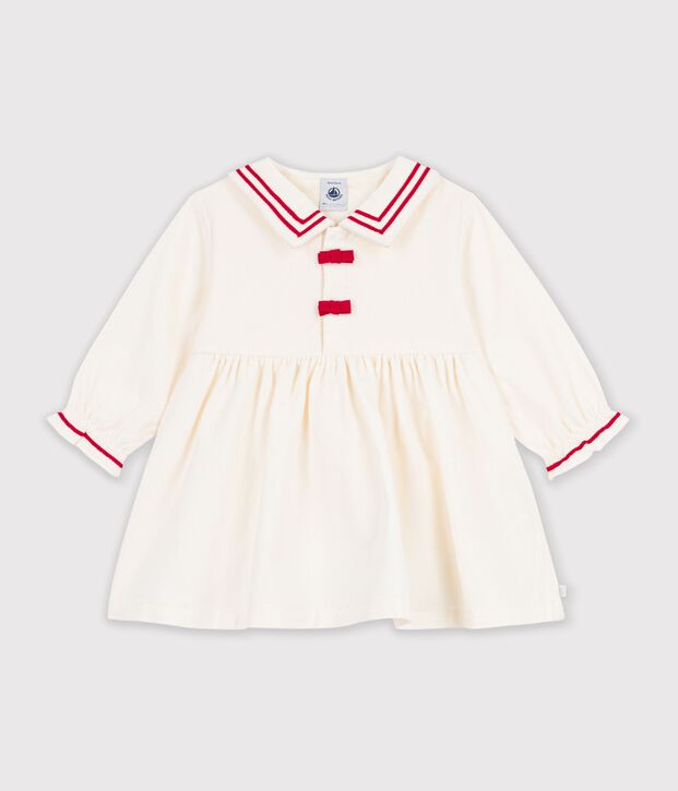 Lang&auml;rmeliges Baby-Kleid aus einfarbigem Fein-Cord MILK