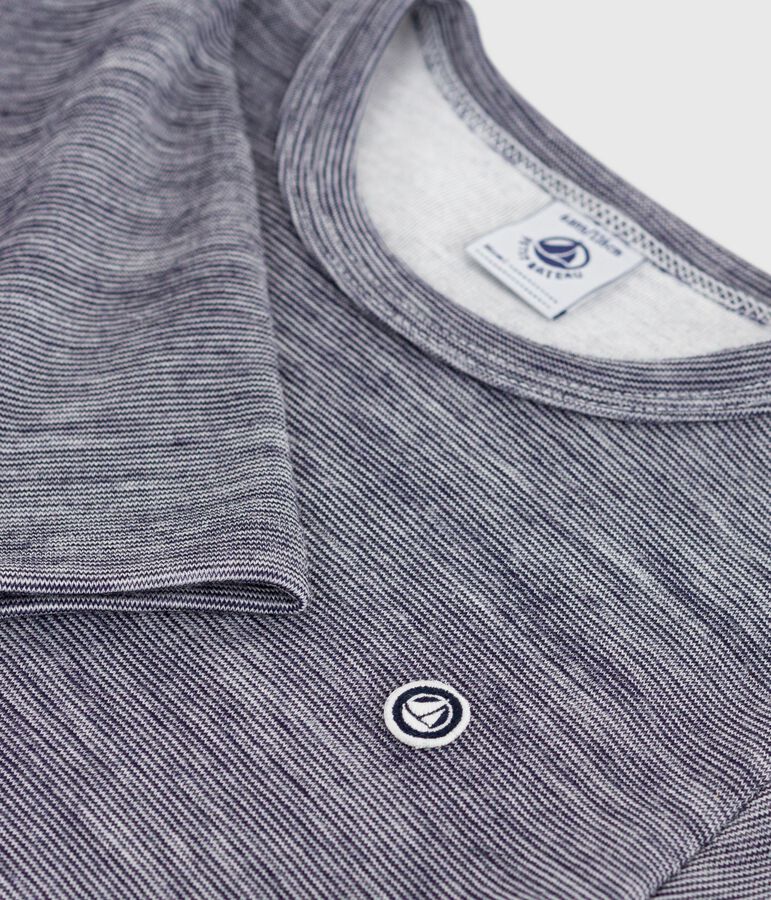 Lang&auml;rmeliges Kinder-T-Shirt aus Wolle und Baumwolle mit Streifen blau/weiss