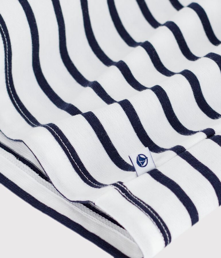 &Auml;rmelloses Baby-Kleid aus Baumwolle mit Streifen blau SOIR/ MARSHMALLOW