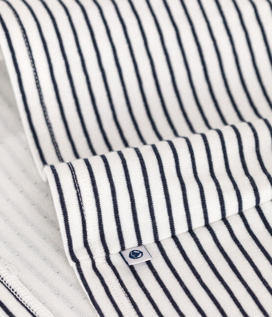 Langärmeliges Babykleid aus gestreiftem Doppeljersey weiss MARSHMALLOW/blau SMOKING