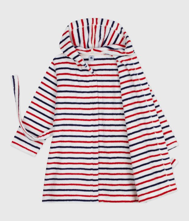 Kinder-Bademantel aus Frottee mit Streifen weiss/vielfarbig