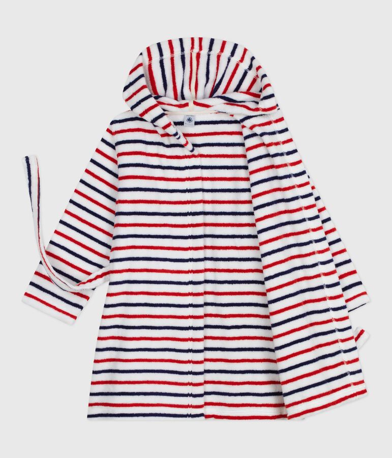 Kinder-Bademantel aus Frottee mit Streifen weiss/vielfarbig