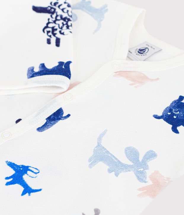 Strampler aus aufgerautem Molton mit Hundemotiv weiss/vielfarbig