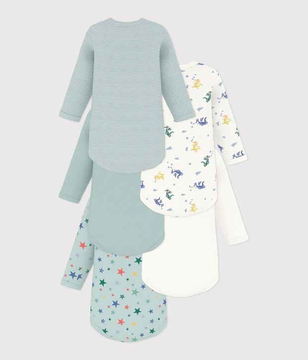 Set lang&auml;rmeliger Baby-Bodys aus Baumwolle mit Drachenmotiv vielfarbig