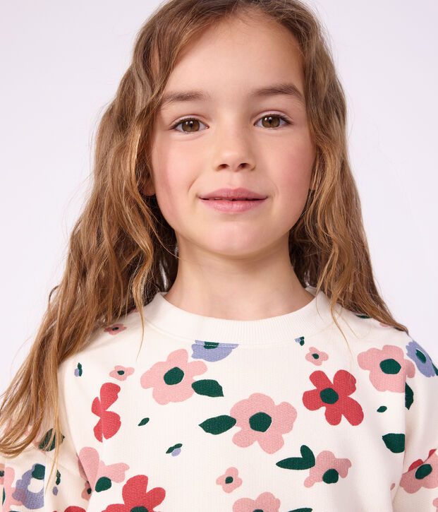 Kinder-Sweatshirt aus Baumwolle mit Blumenmotiv naturfarben/vielfarbig