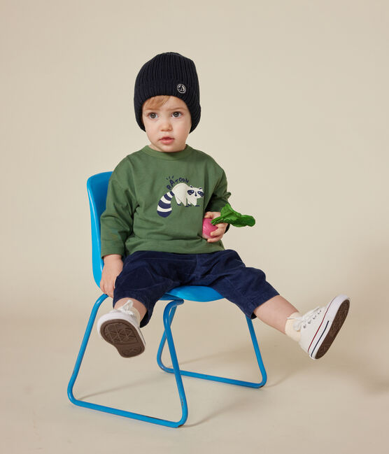 Langärmeliges Baby T-Shirt aus feinem Jersey grün PALMERAIE