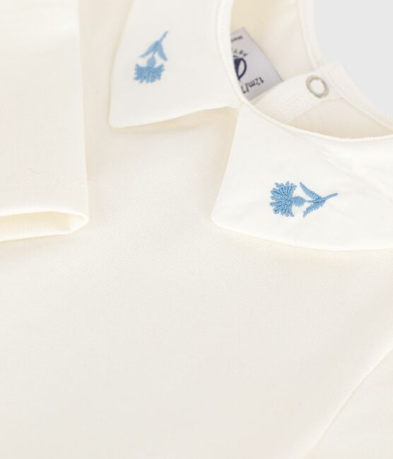 Langärmelige Baby-Bluse aus Baumwolle mit besticktem Kragen weiss MARSHMALLOW