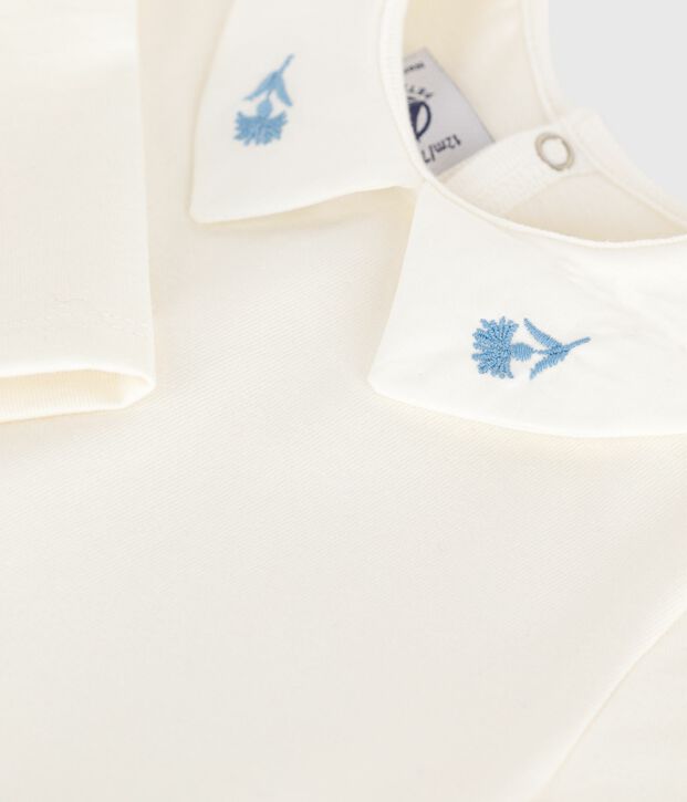 Lang&auml;rmelige Baby-Bluse aus Baumwolle mit besticktem Kragen weiss