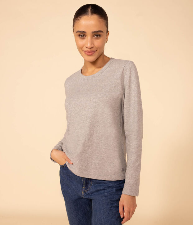 Damen-T-Shirt LE DROIT aus Baumwolle mit Rundhalsausschnitt grau
