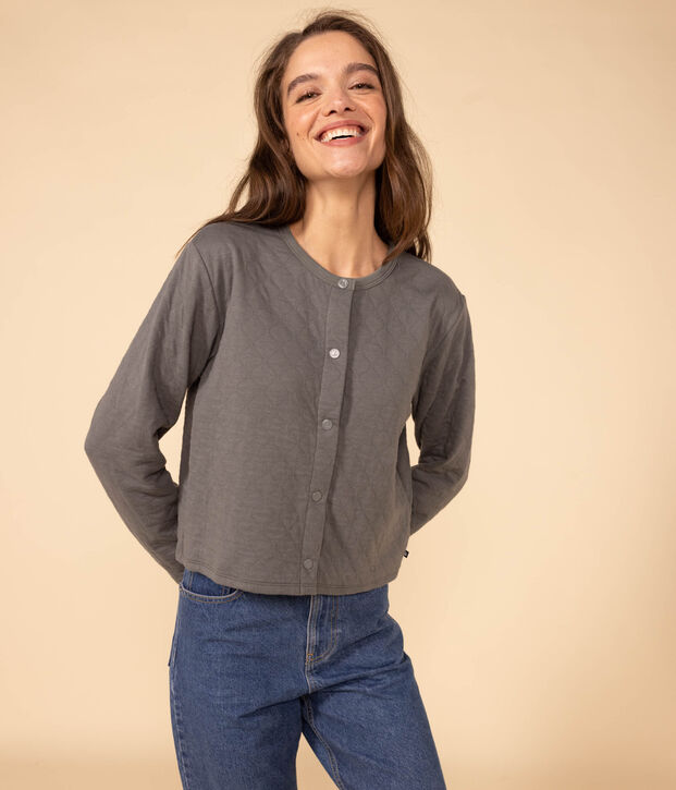 Damen-Cardigan aus Doppeljersey mit Druckkn&ouml;pfen THUYA