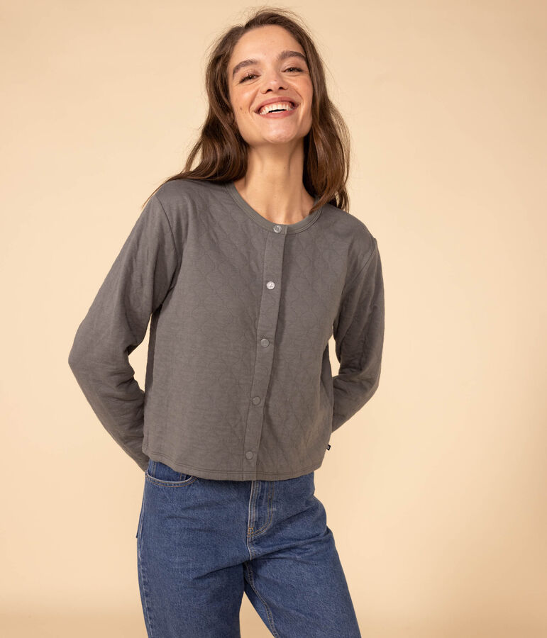 Damen-Cardigan aus Doppeljersey mit Druckkn&ouml;pfen grau