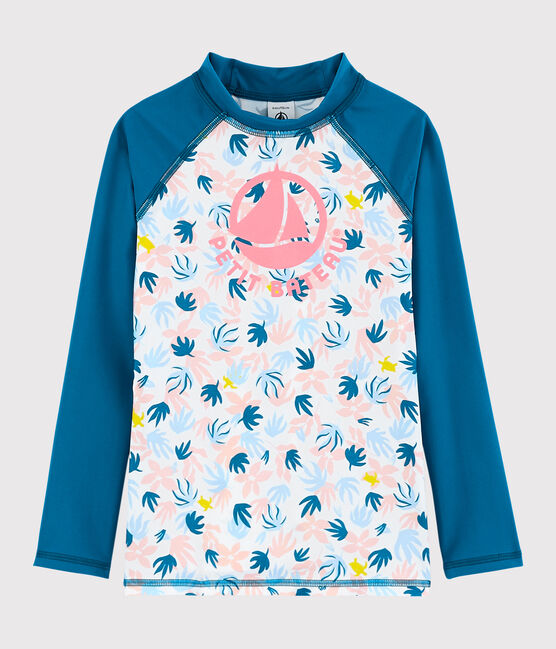 Kinder-T-Shirt mit UV-Schutz aus recycelten Materialien für Mädchen blau MYKONOS/naturfarben MULTICO