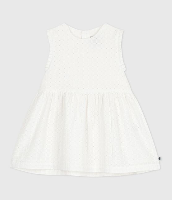 Ärmelloses weißes Baby-Kleid aus Baumwolle mit Lochspitze weiss MARSHMALLOW
