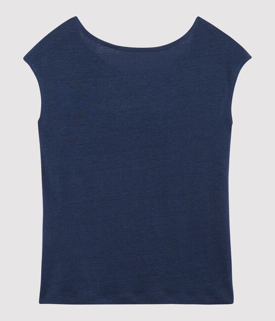 Einfarbiges T-Shirt aus Leinen Damen blau MEDIEVAL