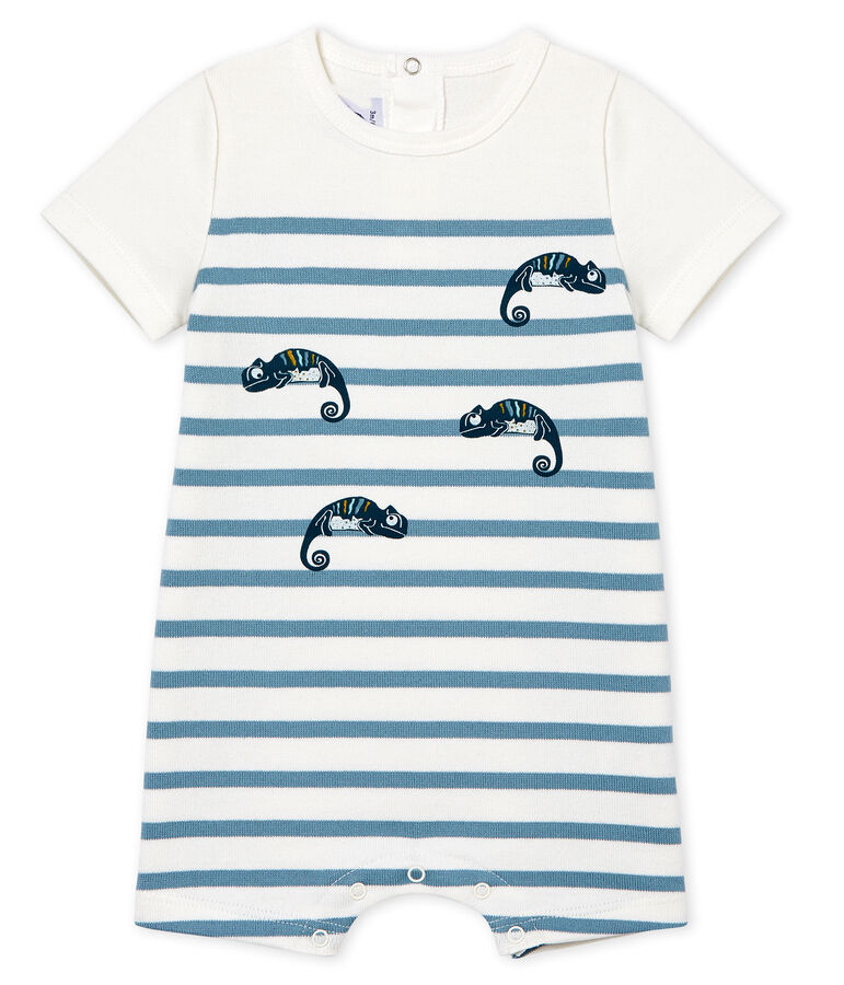 Kurz&auml;rmliger Baby-Kurzoverall Jungen weiss/blau