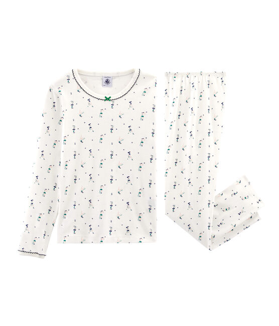 Rippstrick-Pyjama für kleine Mädchen weiss MARSHMALLOW/weiss MULTICO