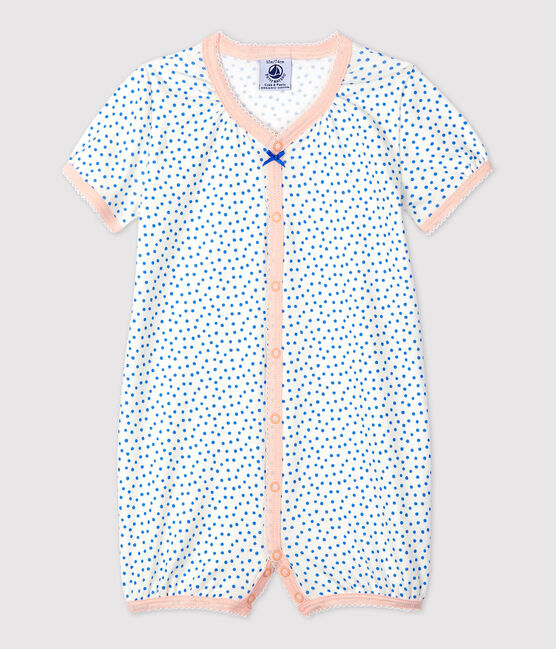 Kurzer Baby-Einteiler aus Bio-Baumwolle mit Pünktchenmuster weiss MARSHMALLOW/blau BRASIER