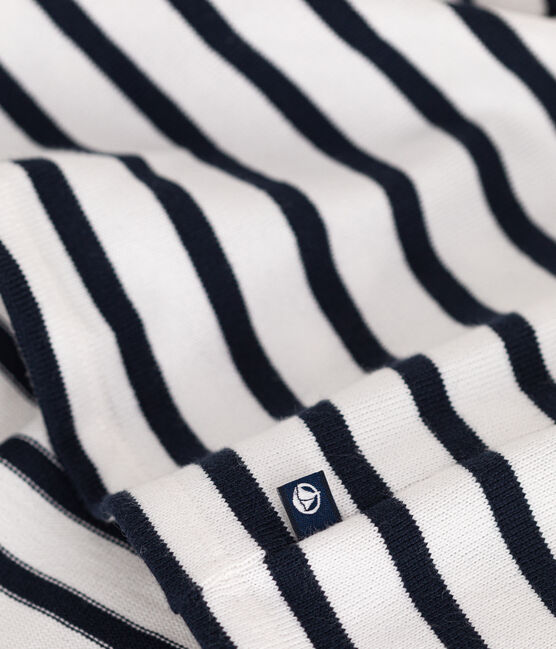 Langärmeliges Baby-Kleid aus dickem Jersey weiss MARSHMALLOW/blau SMOKING
