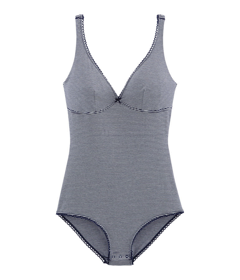 &Auml;rmelloser damen-body aus extra feinem jersey blau/weiss