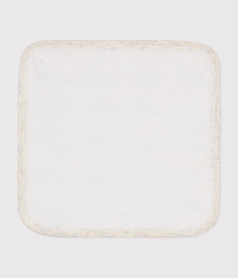 Baby-Waschlappen aus Baumwolle und Frottee mit Walmotiv beige/blau