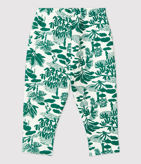 Baby-Hose aus Molton mit Pflanzenmuster weiss MARSHMALLOW/grün GAZON