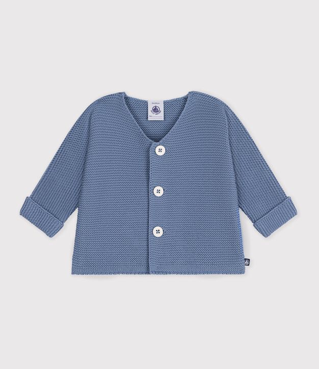 Baby-Strickjacke, kraus rechts gestrickt aus einfarbiger Baumwolle blau