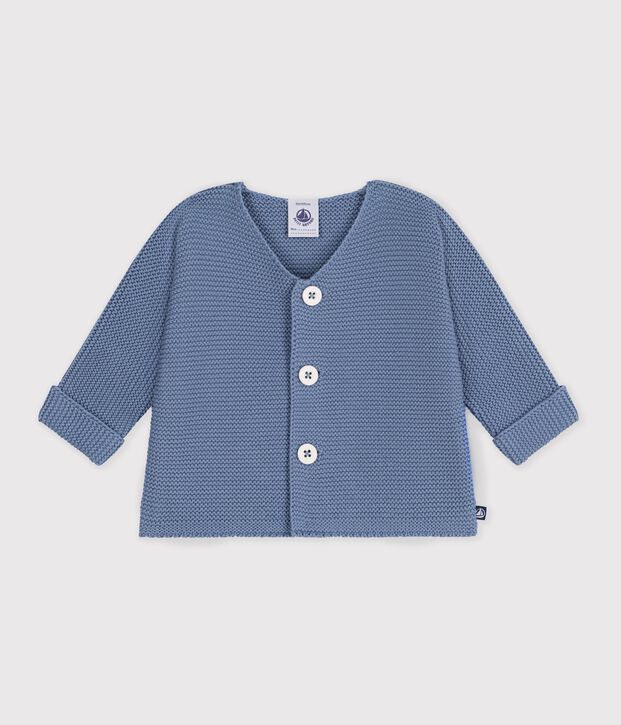 Cardigan b&eacute;b&eacute; tricot point mousse en coton uni blau