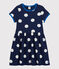 Kurzärmeliges Kleid aus Baumwolle für Mädchen blau MEDIEVAL/weiss MARSHMALLOW