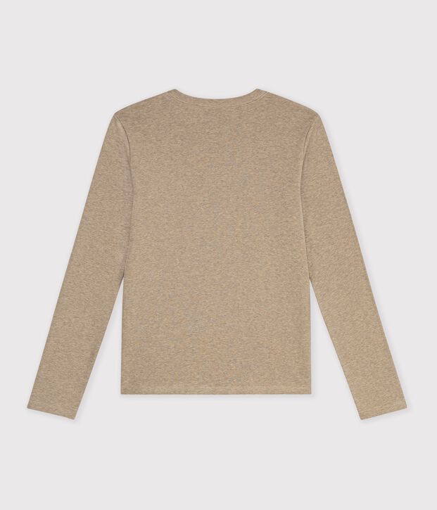 Lang&auml;rmeliges Damen-T-Shirt aus einfarbiger Baumwolle beige