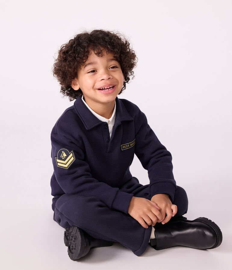 Kinder-Sweatshirt im Polo-Stil aus einfarbiger Baumwolle blau