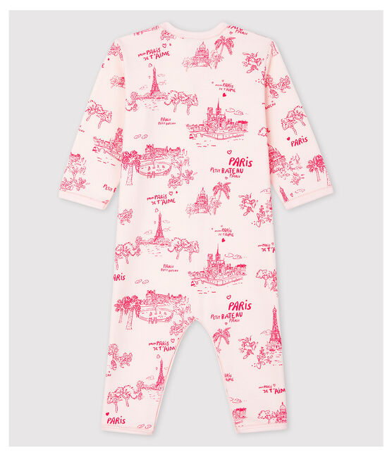 Fußloser, rosafarbener Strampler aus Baumwolle mit Toile-de-Jouy-Muster rosa FLEUR/rosa GROSEILLER