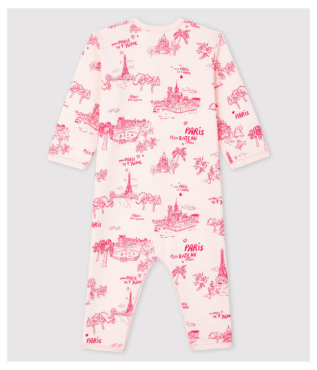 Fu&szlig;loser, rosafarbener Strampler aus Baumwolle mit Toile-de-Jouy-Muster rosa/rosa