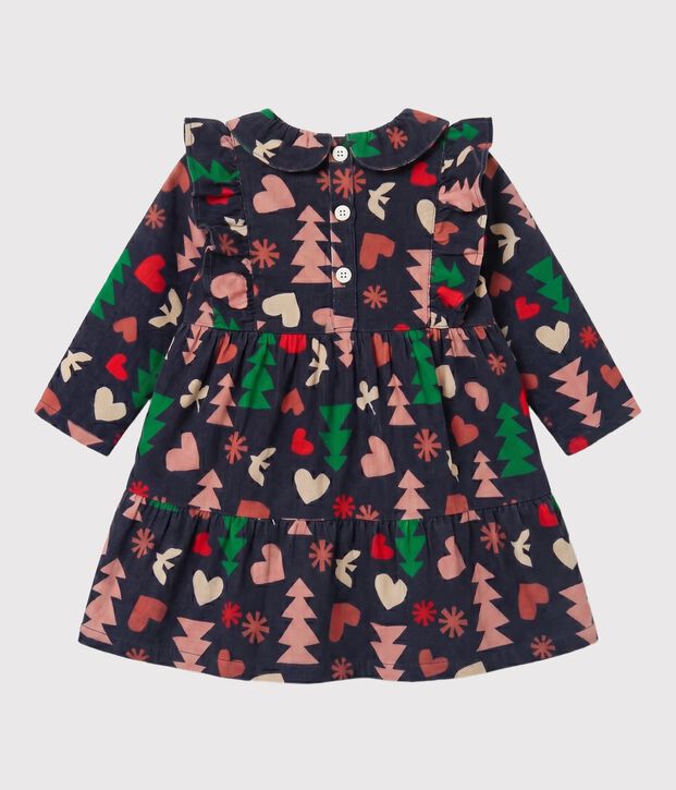 Lang&auml;rmeliges Baby-Kleid aus Flanell blau/vielfarbig