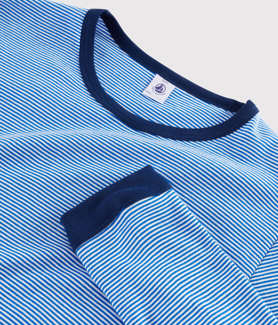 Kinderpyjama aus Rippstrick mit Ringelmuster blau RUISSEAU/weiss MARSHMALLOW