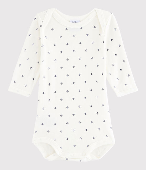 Langärmeliger Baby-Body Jungen weiss LAIT/blau MEDIEVAL
