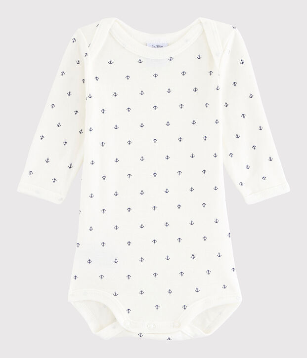 Lang&auml;rmeliger Baby-Body Jungen weiss/blau