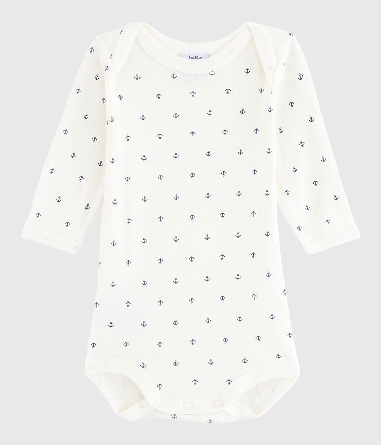 Lang&auml;rmeliger Baby-Body Jungen weiss/blau