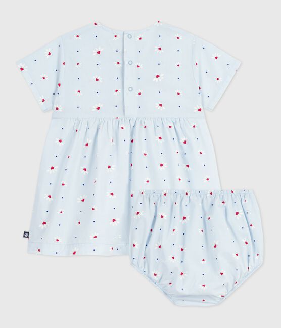 Kurzärmeliges Babykleid aus Baumwolle und dazu passender Bloomer blau FRAICHEUR/weiss MULTICO