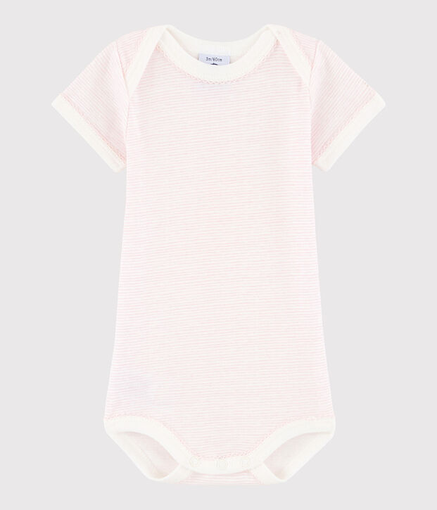 Kurz&auml;rmeliger Baby-Body M&auml;dchen weiss/rosa