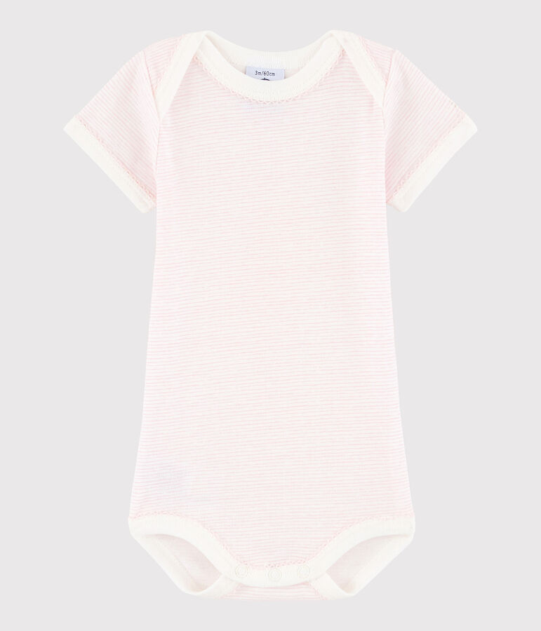 Kurz&auml;rmeliger Baby-Body M&auml;dchen weiss LAIT/ BABYLONE