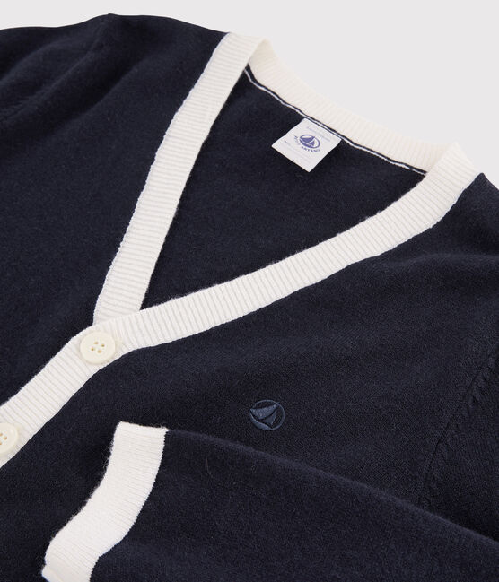 Kinder-Cardigan aus Wolle und Baumwolle für Jungen blau SMOKING/weiss MARSHMALLOW