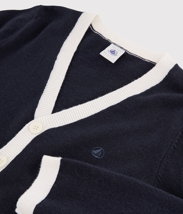 Kinder-Cardigan aus Wolle und Baumwolle f&uuml;r Jungen blau/weiss