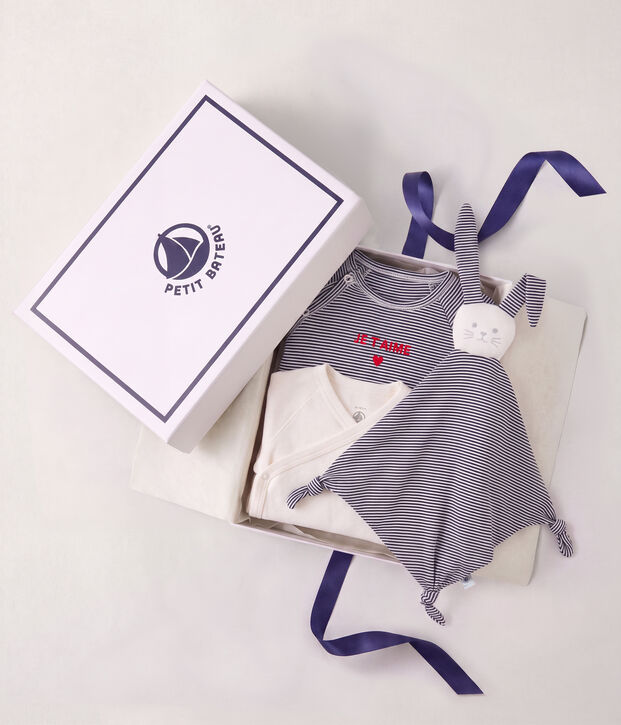 Set aus Stramplern, Body und Kuscheltiere f&uuml;r Babys (unisex), aus gestreifter Baumwolle vielfarbig
