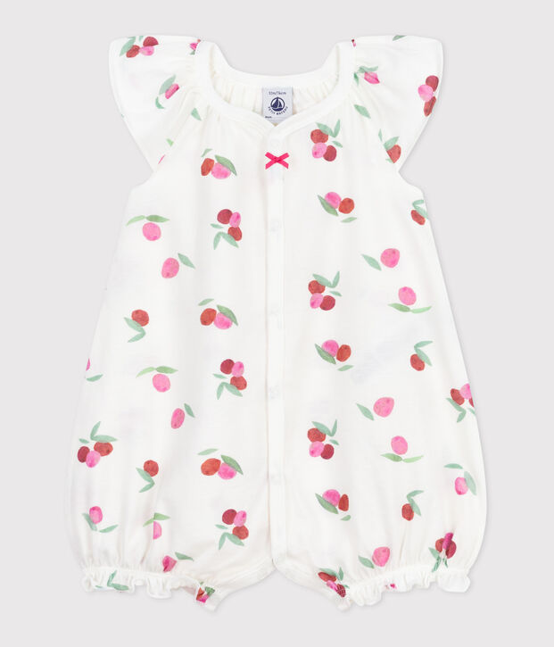 Baby-Kurzoverall aus Baumwolle mit Frucht-Motiv weiss/vielfarbig